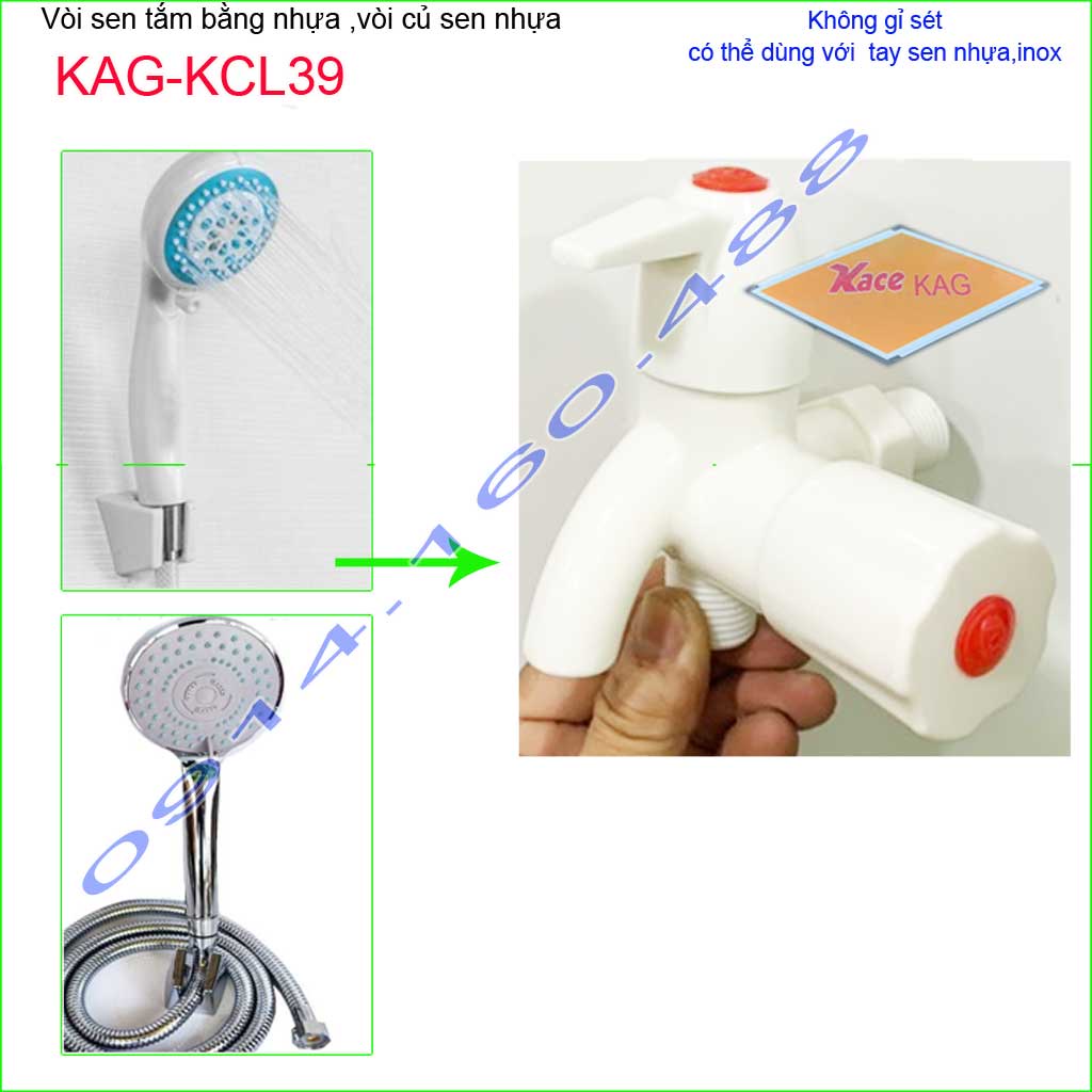 Củ sen lạnh nhựa KAG-KCL39, vòi sen nhựa 100% dùng vùng nước phèn không gỉ séc nước mạnh sử dụng tốt