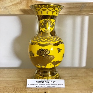 Bình Bông Lọ Hoa Thờ Sen Vàng 3D Nổi Cao 20Cm