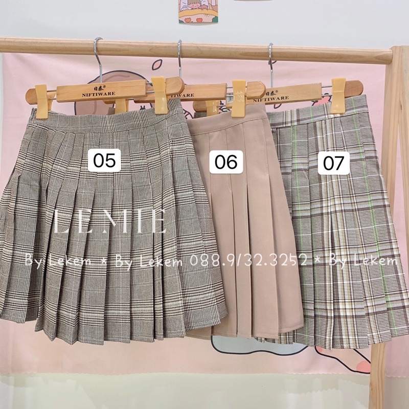 Chân váy kẻ xếp li hàng qc