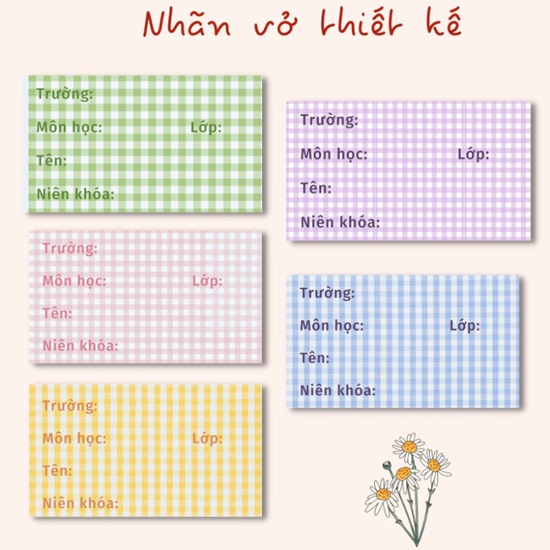 Nhãn Vở Kẻ Caro Set 10 Chiếc Do Dilyn.shopThiết Kế Màu Pastel Dễ Thương