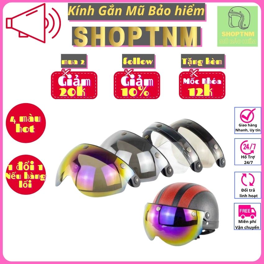 Kính gắn mũ bảo hiểm 1/2 nữa đầu, 3/4 đầu cao cấp, Phụ kiện kính nón bảo hiểm dùng cho nón sơn, Andes, GRS, Asia