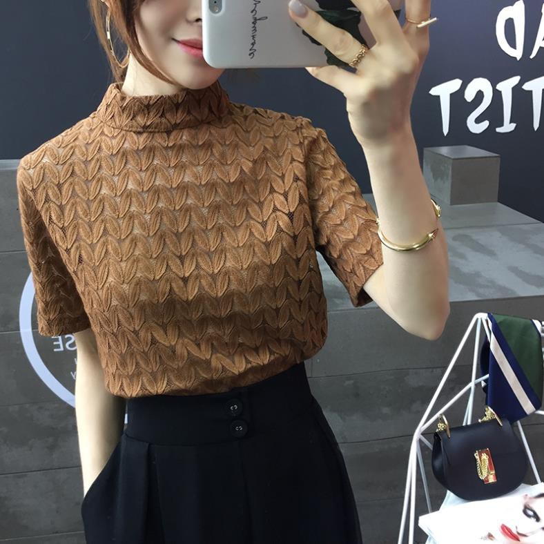 Áo ren tay ngắn hình chiếc lá phong cách Retro Hàn Quốc sành điệu cho nữ Đẹp