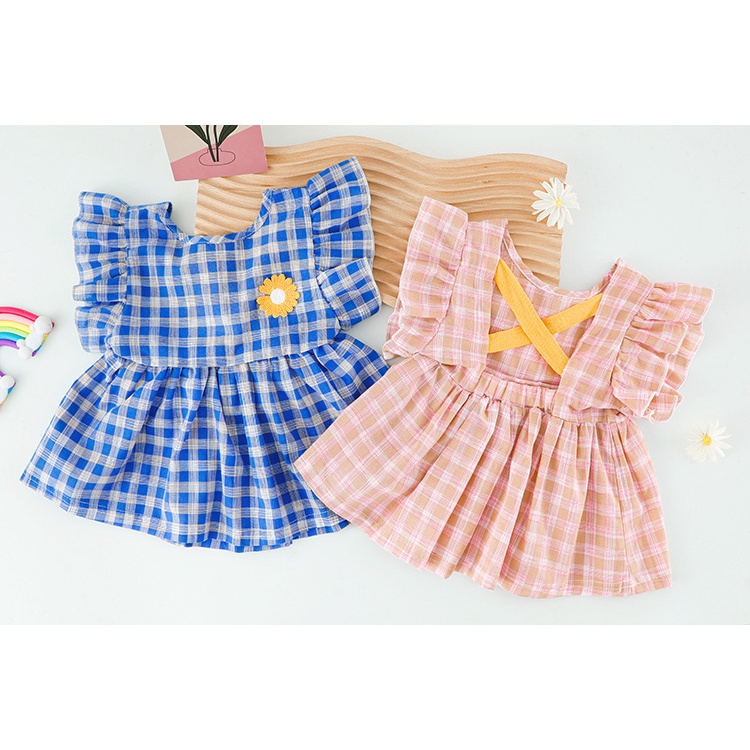 Set Áo Caro Quần Đính Nơ Cho Bé Gái Từ 1-4 Tuổi - S1166