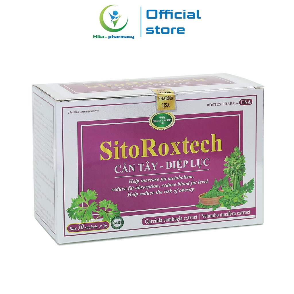 Cốm giảm cân SitoRoxtech Cần tây Diệp lục, cao khô quả bứa, trà xanh - 30 gói [SitoRoxtech Cần tây Diệp lục xanh]
