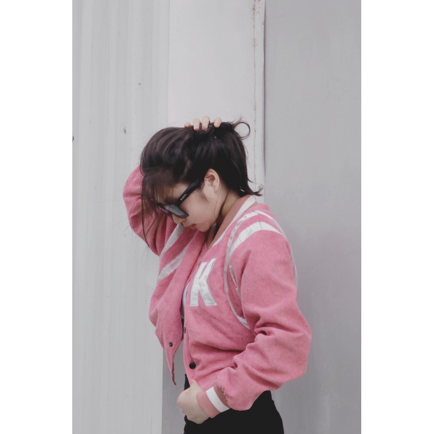 Áo Khoác Croptop Nữ Nhung Form - S1 - Màu Hồng02