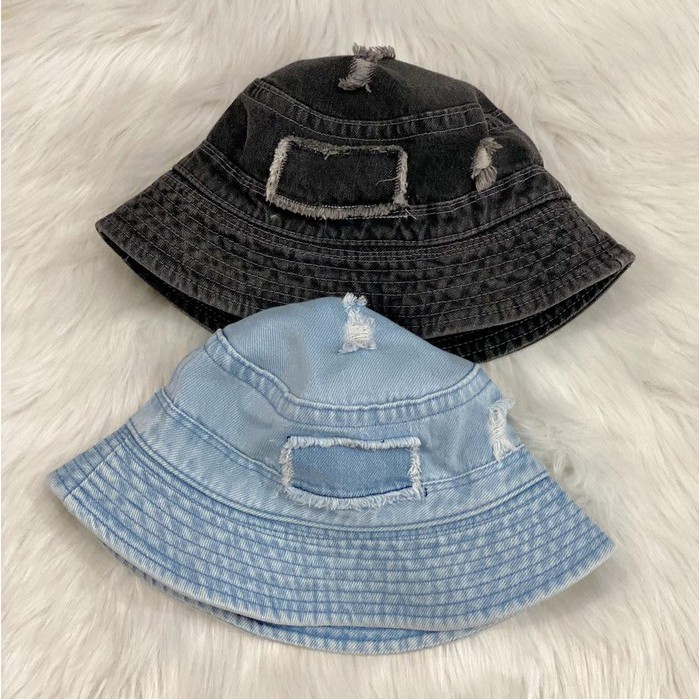 Nón Bucket jean rách thời trang