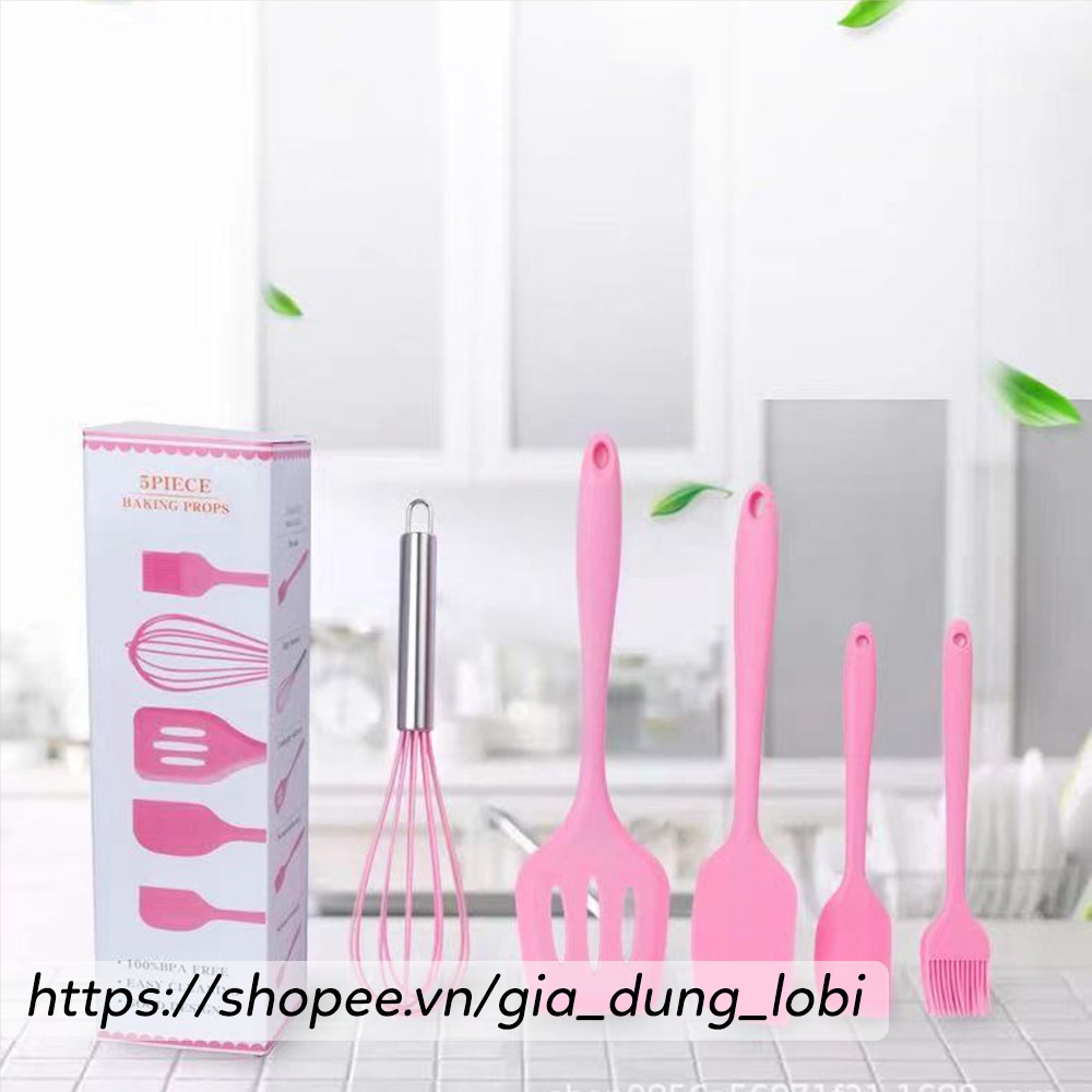 Bộ dụng cụ làm bánh silicone 5 món, đồ làm bếp nấu ăn tiện dụng