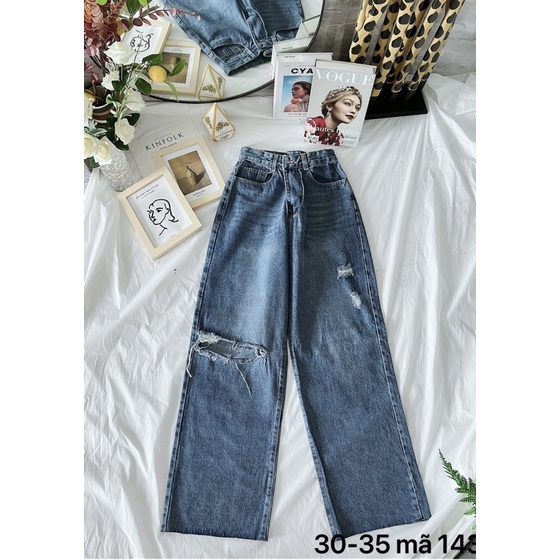 Quần Baggy Jean Nữ Bigsize Lưng Cao Ống Suông Rách Kiểu Phong Cách Năng Động Cá Tính Ms143 MonJeanShop