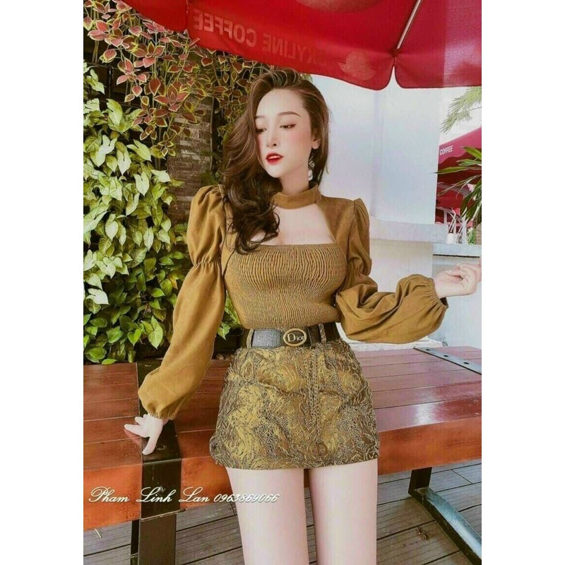 CHÂN VÁY GẤM KÈM ĐAI QUẢNG CHÂU MS22119