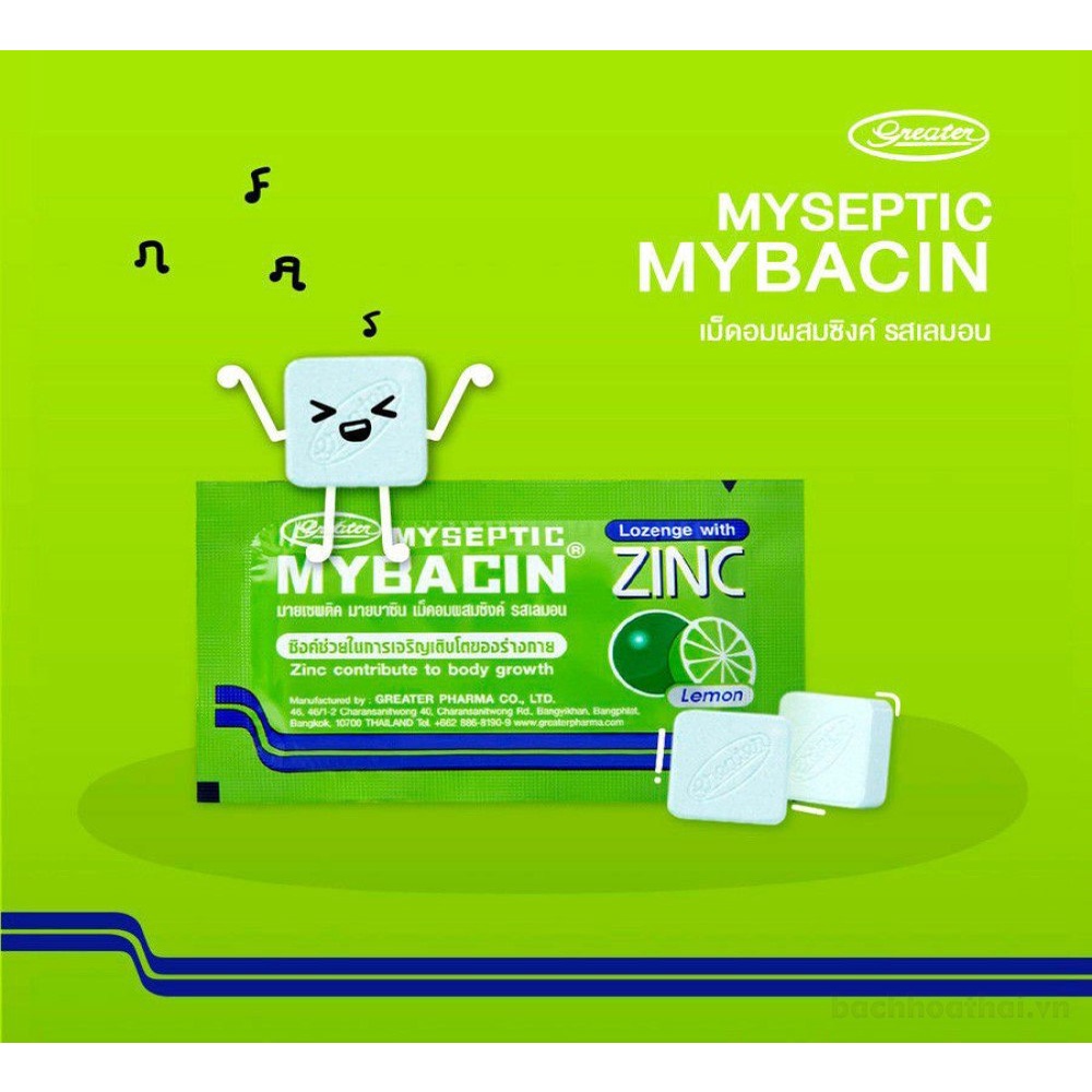 Kẹo ngậm ġiảm ho tăņg đề kháng MYSEPTIC MYBACIN ZINC Thái Lan