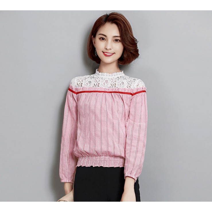 Áo Kiểu Nữ Cổ Phối Ren Phong Cách Hàn Quốc Ulzzang