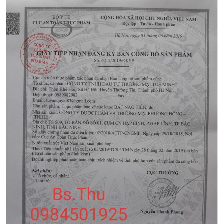 Hộp 60 viên Bát Não Tiên hỗ trợ ngủ ngon, tăng cường tuần hoàn máu não