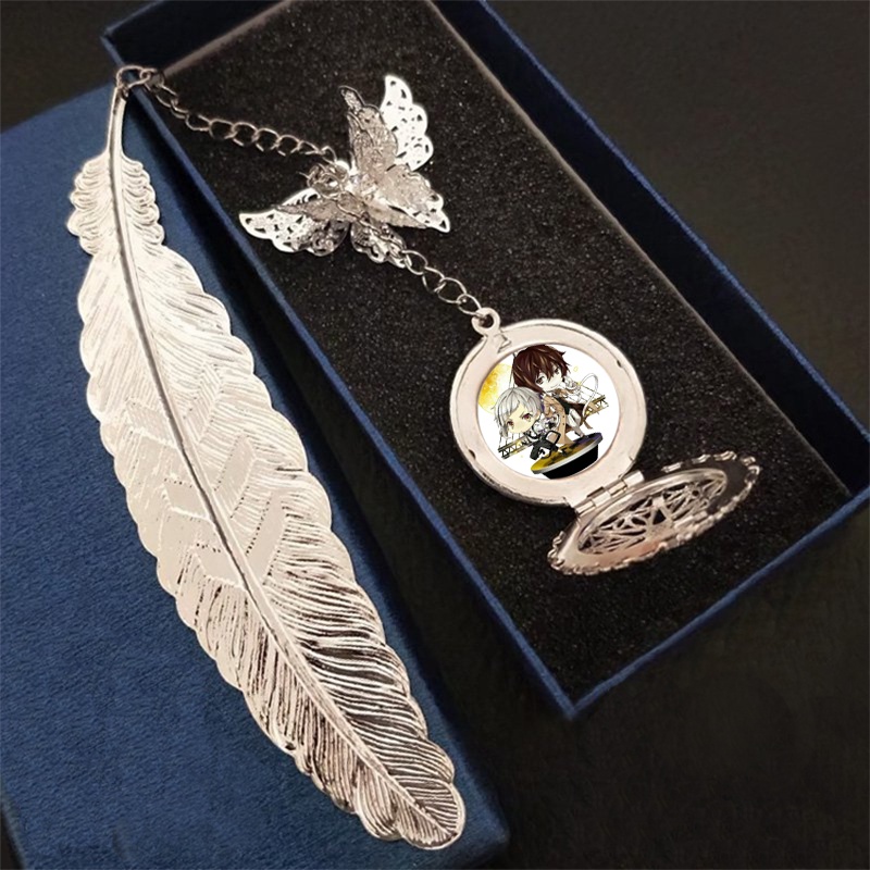( không kèm hộp ) Bookmark nhân vật Bungou Stray Dogs anime chbi lông vũ gắn điệp lá kim loại mỏng