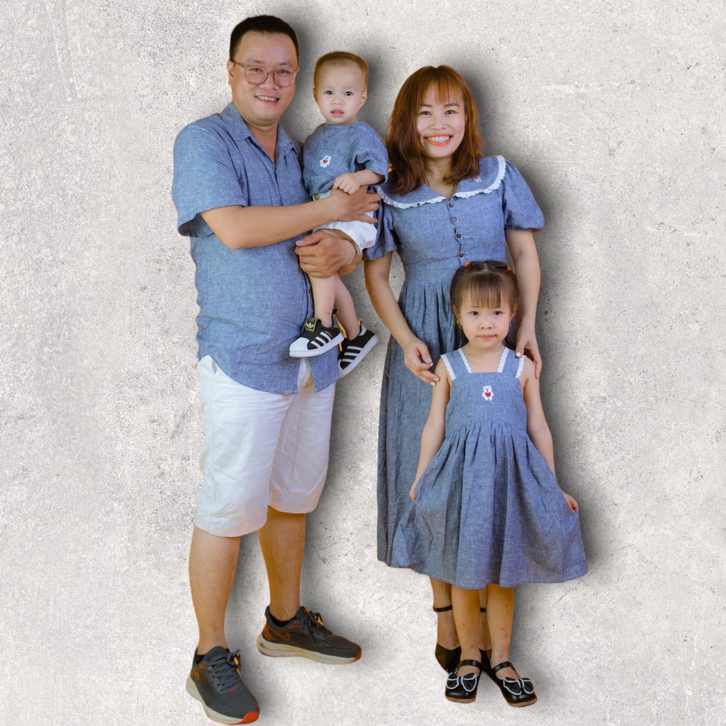 Đồ gia đình, đồ mẹ và bé, đồ đôi anh em, đồ cặp, áo sơ mi và váy màu jean đi tiệc, đi chơi