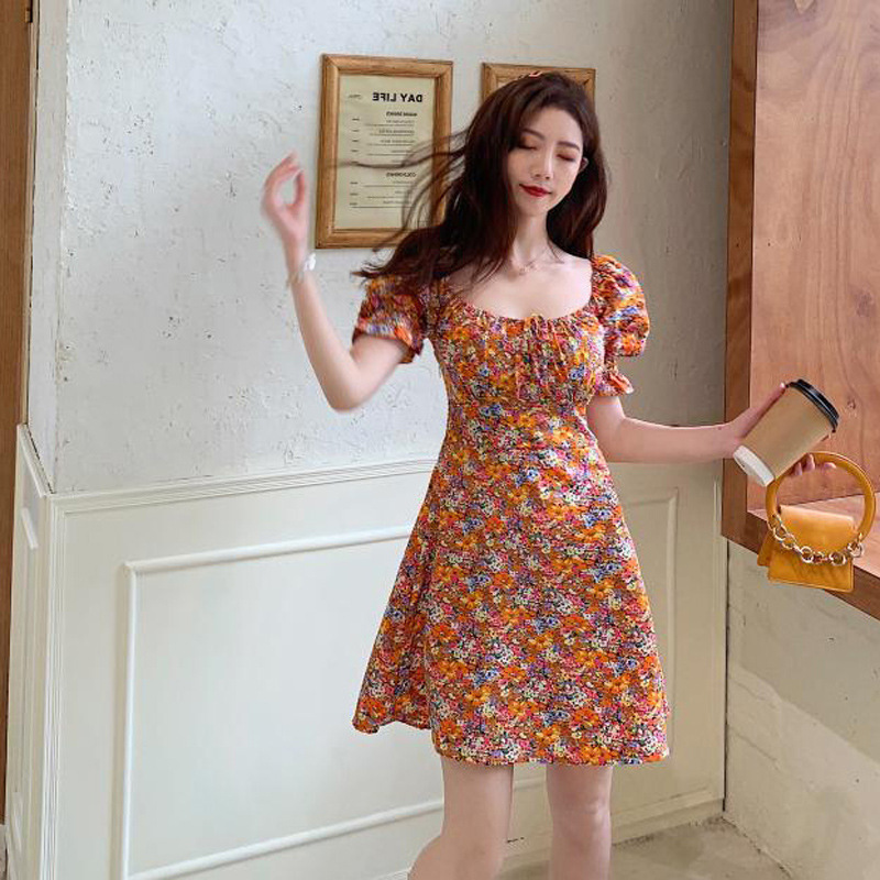 2021 new plus size women's floral dress women's small summer dress