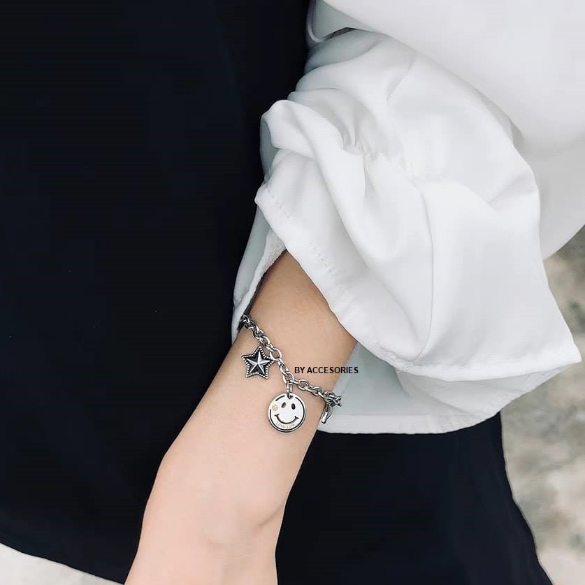 Lắc tay titan unisex mặt cười ngôi sao không gỉ UB190304