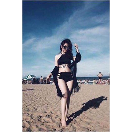 Bikini hai mảnh váy xòe đồ bơi bộ bơi đẹp yếm đen tua rua đẹp sexy giá rẻ ( Kèm ảnh khách)