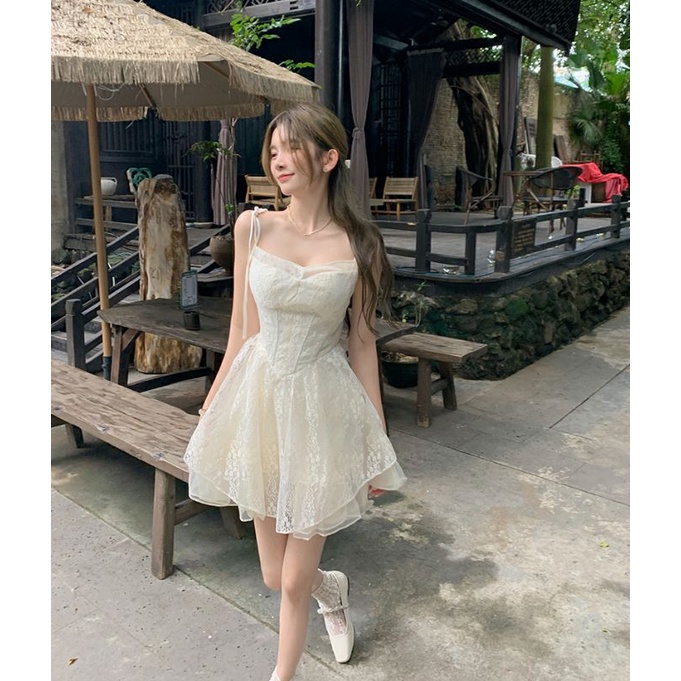 Váy/ đầm 2 dây tiểu thư bánh bèo phong cách Hàn Quốc