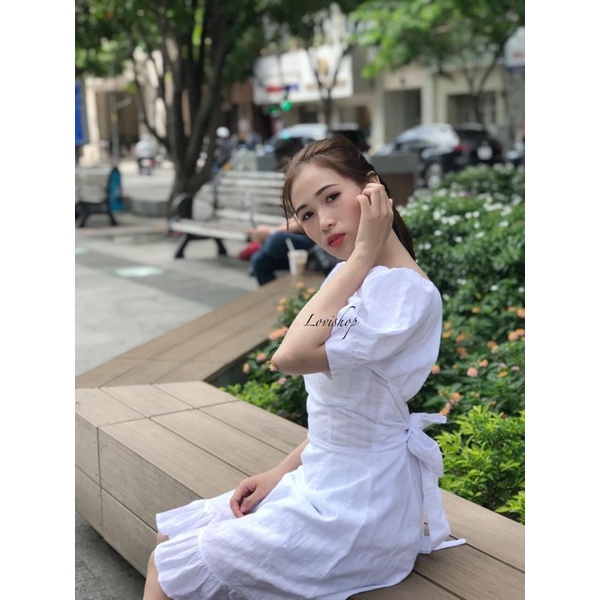 Váy/Đầmxô trắng nơ sau Lovi