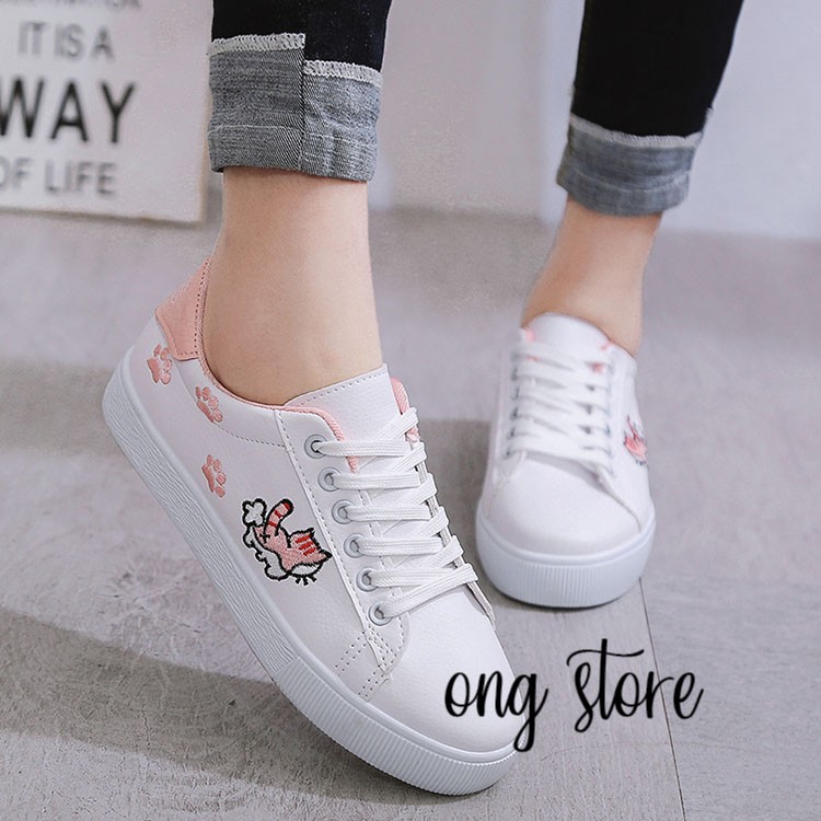 (freeship) Giày thêu hình mèo xinh xắn (mèo cạnh)