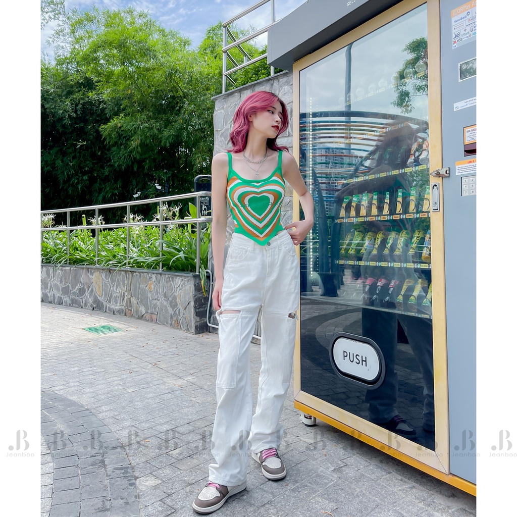 Áo croptop nữ 2 dây Ulzzang hình trái tim Illusion, áo croptop ôm crt cotton freesize - Jeanboo