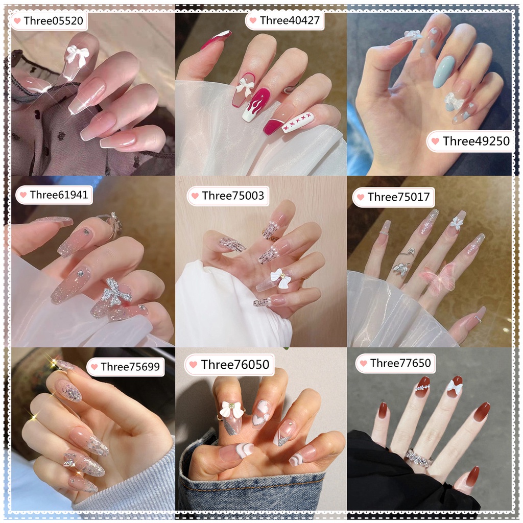 [Hàng Mới Về] Bộ 24 Móng Tay Giả Màu Trắng Đính Nơ Thời Trang Xinh Xắn Dành Cho Nữ