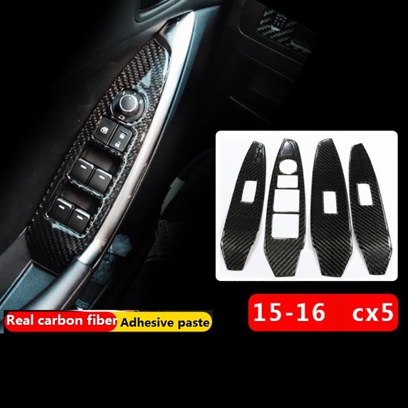 Ốp Viền Nút Điều Khiển Cửa Sổ Xe Hơi Họa Tiết Sợi Carbon Trang Trí Cho Mazda CX5 CX-5 2015 2016