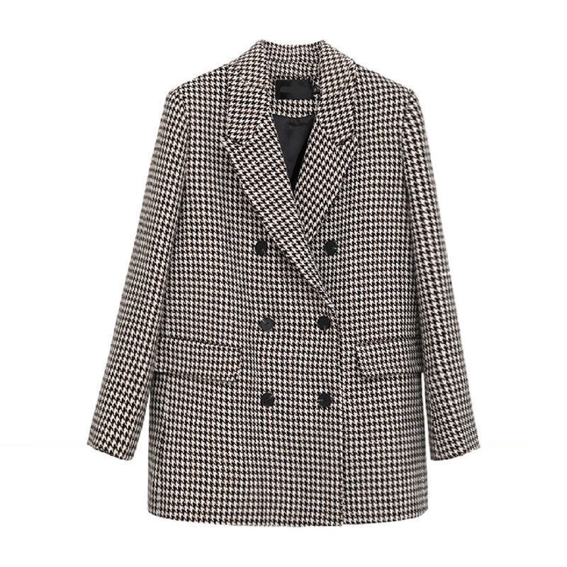 Áo Khoác Blazer 2 Lớp Hoạ Tiết Kẻ Đen Trắng Dáng Oversize - Elisa Store