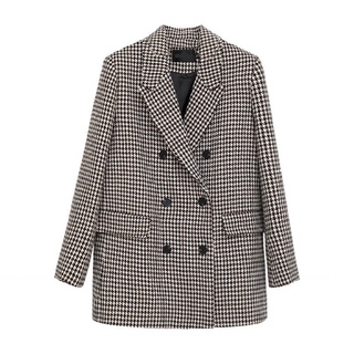 Áo khoác blazer 2 lớp hoạ tiết kẻ đen trắng dáng oversize - elisa store