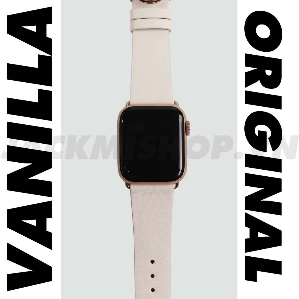 [DÂY DA THẬT] DÂY DA BÊ SWIFT MAY TAY THỦ CÔNG MÀU TRẮNG VANILLA KHÓA PATEK CHO APPLE WATCH SERIES 1=&gt;6 (BẢO HÀNH 1 NĂM)