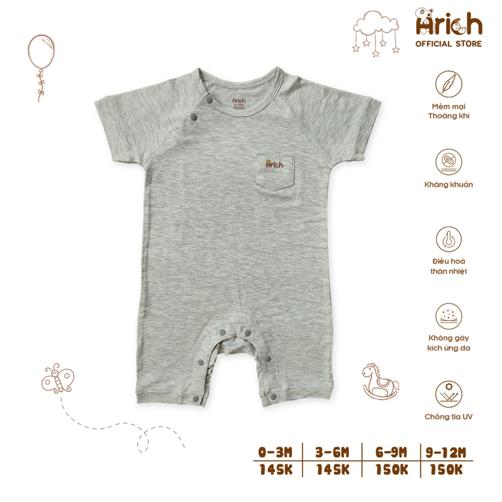 Body cộc tay Arich mẫu mới vải sợi tre (size từ 0-3 tháng đến 9-12 tháng)