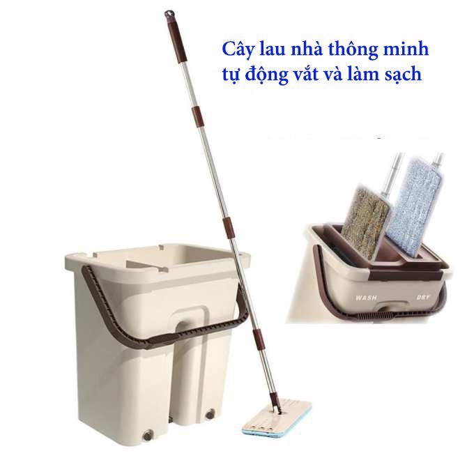 Cây Lau Nhà Gạt Tự Động Vắt Thông Minh KÈM THÙNG VẮT Thế Hệ Mới