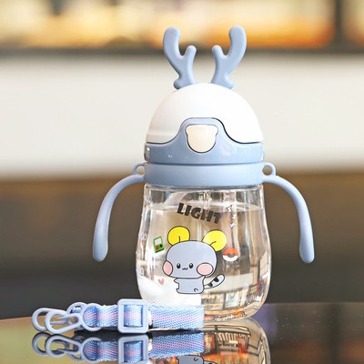 Bình nước cho bé 370ml chịu nhiệt có tay cầm và dây đeo tiện dụng an toàn bình tập uống đi học BN07 Homedy Kids