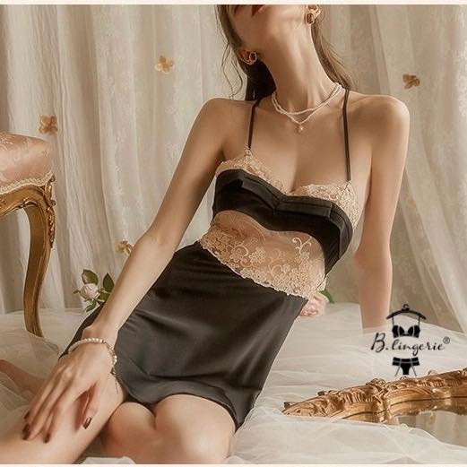Đầm Ngủ Satin Phối Ren Ở Giữa - B.Lingerie