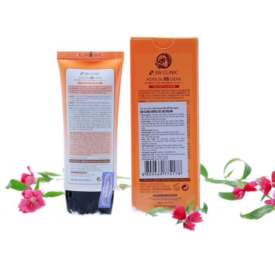 Kem nền trang điểm - Kem trang điểm BB dầu ngựa ngăn ngừa lão hóa 3W Clinic HORSE OIL BB CREAM SPF50+/PA+++ 50ml | BigBuy360 - bigbuy360.vn