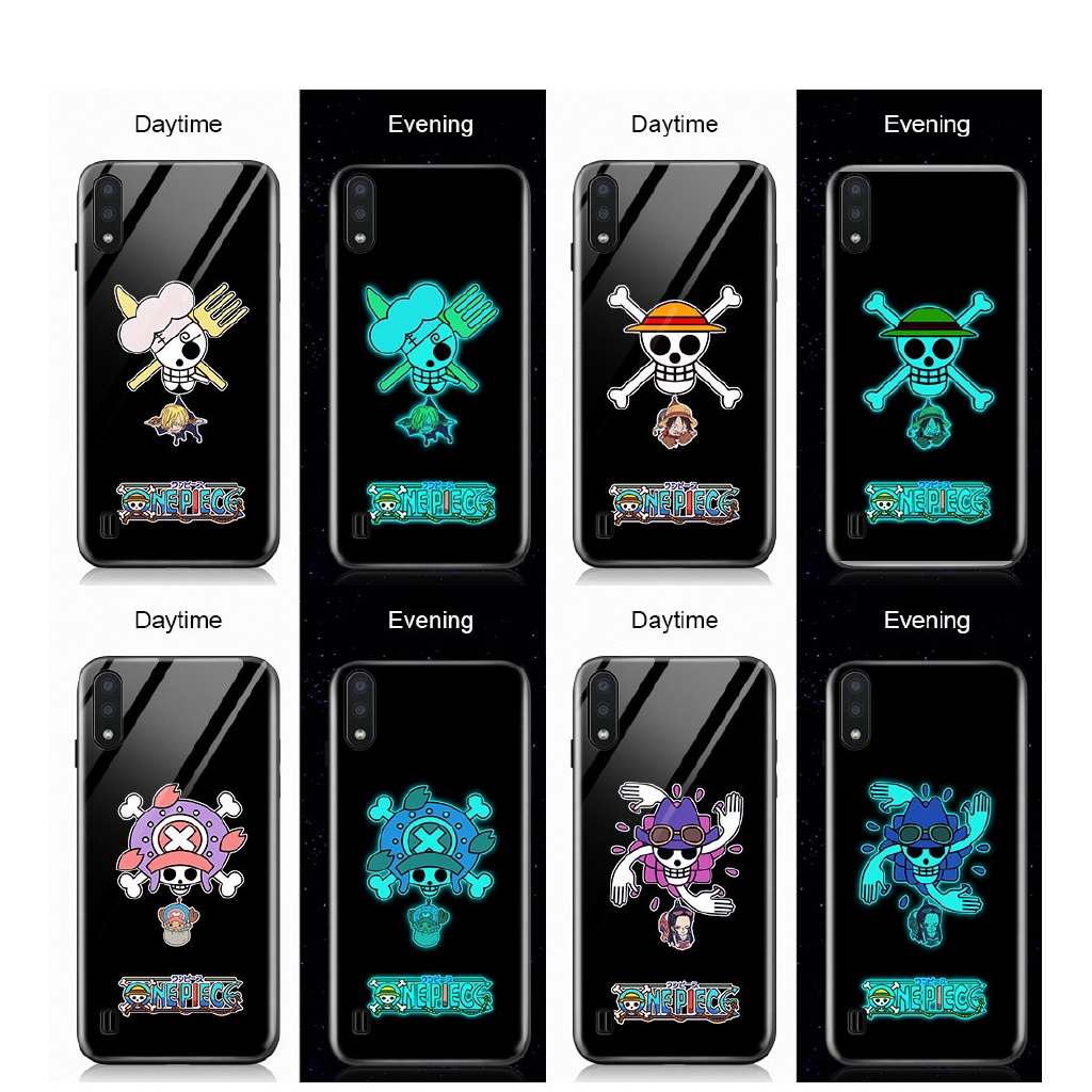 【Luminous Glass Casing】 Samsung Galaxy A21S A31 A11 M11 A72 A70 A01 Core 5G Cho Ốp lưng điện thoại In Hình Anime One Piece Straw Hat Kid dạ quang
