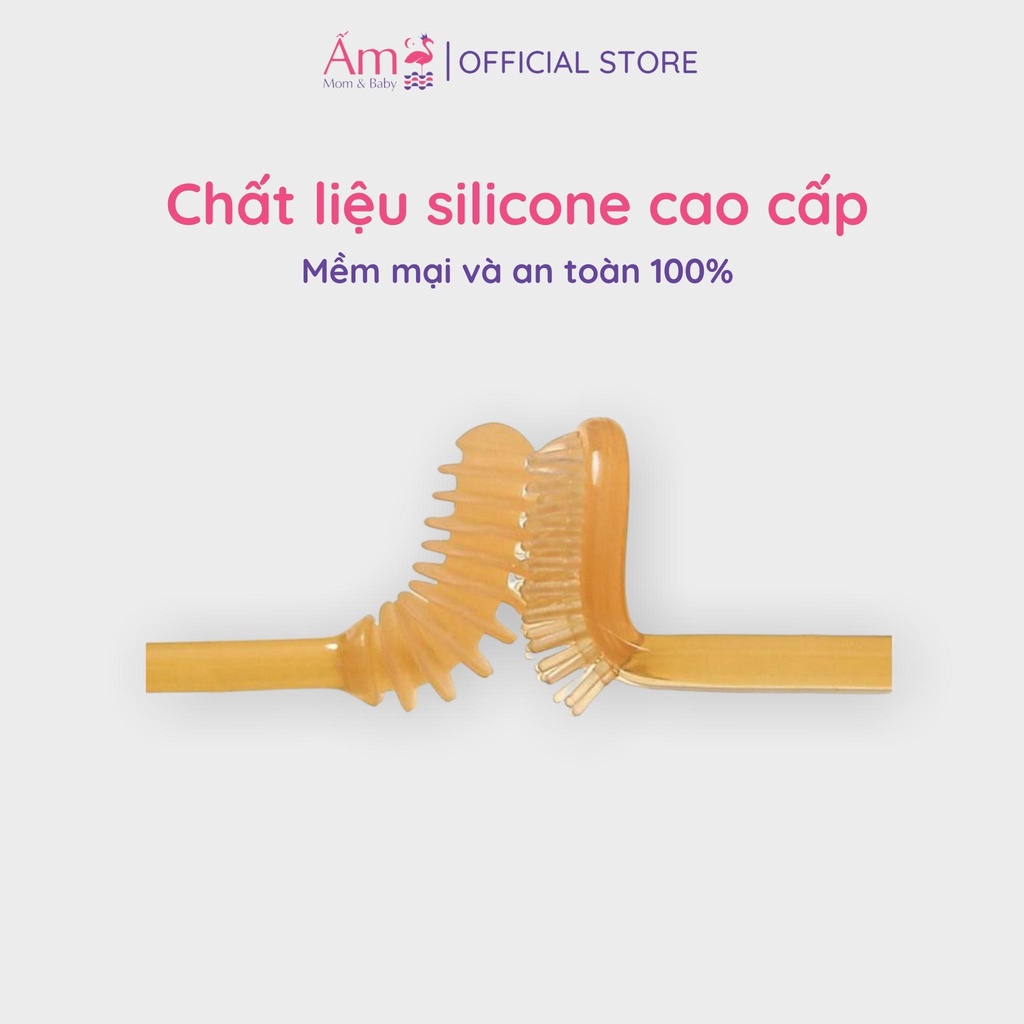 Dụng Cụ Rơ Lưỡi Silicon Và Bàn Chải Siêu Mềm Ấm Baby Cho Bé từ 1 - 18 Tháng Có Nắp Đậy Vệ Sinh Ấm Gift Decor