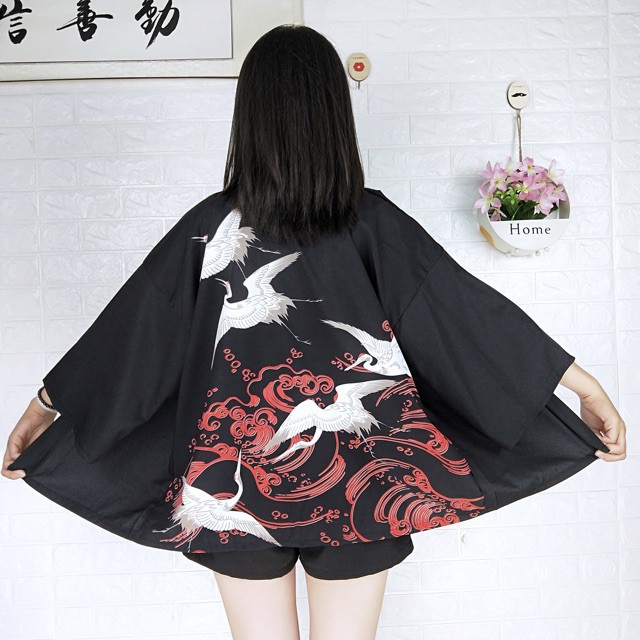 Haori Nhật Bản, áo khoác hạc gió đỏ NB02
