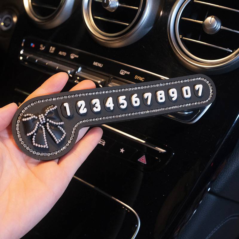 Bảng Số Điện Thoại Đặt Taplo Ô Tô Đính Đá Gắn Nơ Xinh Xắn