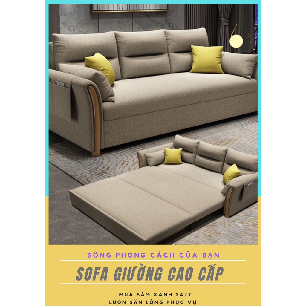 ✅DEAL HOT✅ (Hàng Cao Cấp) Giường Sofa đa năng thông minh - ( có khoang để đồ) KT  190 x 150 cm ( Màu Vàng Nhạt, Xám Đậm)