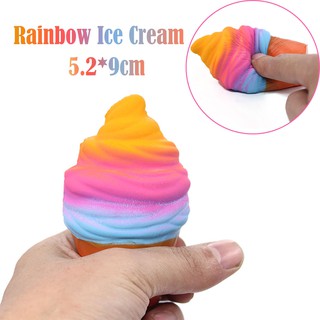☾Newlife0☽Jumbo Rainbow Ice Cream Scented Super Slow Rising Kids Toy Stress Reliever Toy