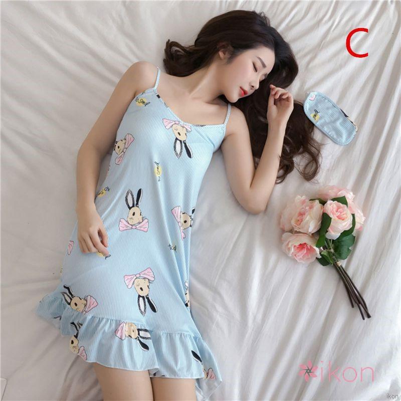 Đầm ngủ hai dây họa tiết hoạt hình đáng yêu cho bạn gái