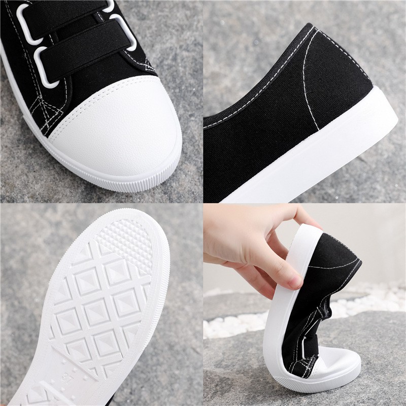 Giày lười nữ vải trắng, đen siêu nhẹ dây rút, giày slip on nữ