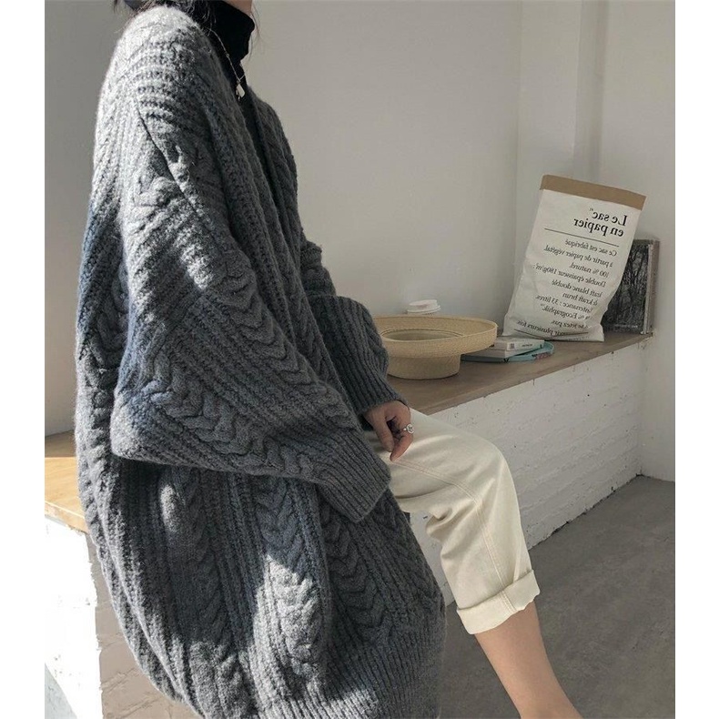 Áo khoác cardigan dệt kim dáng rộng phong cách Nhật mùa thu đông 2201