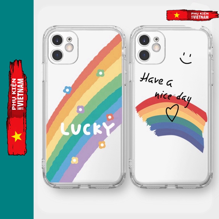 Ốp lưng iphone 6, 6s plus, 7 8 Plus, X, XS, XR, XSMAX, 11 , 12, 13 PROMAX suốt trong quãng CẦU VỒNG LUCKY PKVN