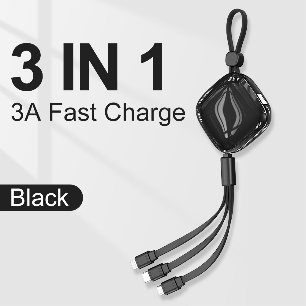 Rock Cáp Sạc Nhanh 3 Trong 1 Cổng Lightning / Micro USB / Type C Cho Iphone 12 11Pro XS Max Android Samsung S9 Xiaomi 3A