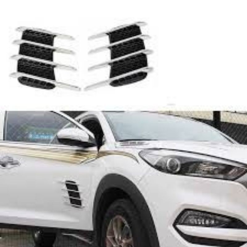 Bộ 2 mang cá loại 4 sọc trang trí 2 bên sườn xe hơi, ô tô mô phỏng cửa gió