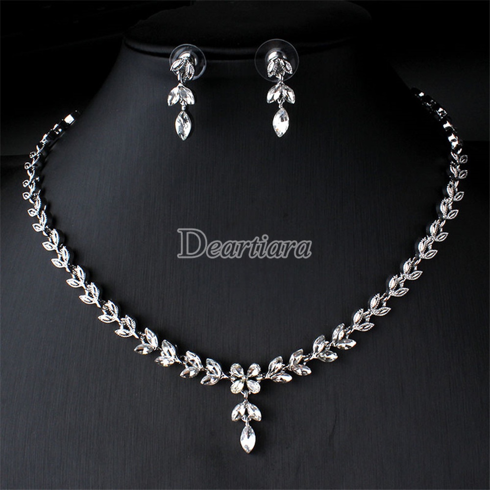 Bộ Vòng cổ Và Đôi Khuyên Tai Đính Đá Thời Trang Dành Cho Cô Dâu