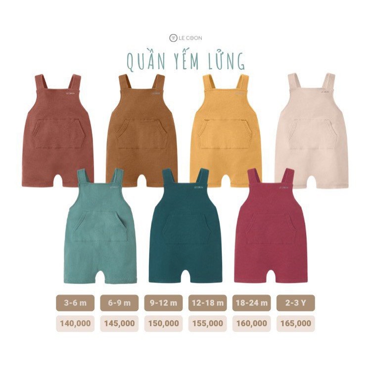 LE COON Quần yếm lửng Lecoon bé trai bé gái từ 3m - 3y chất cotton 100% LC0501