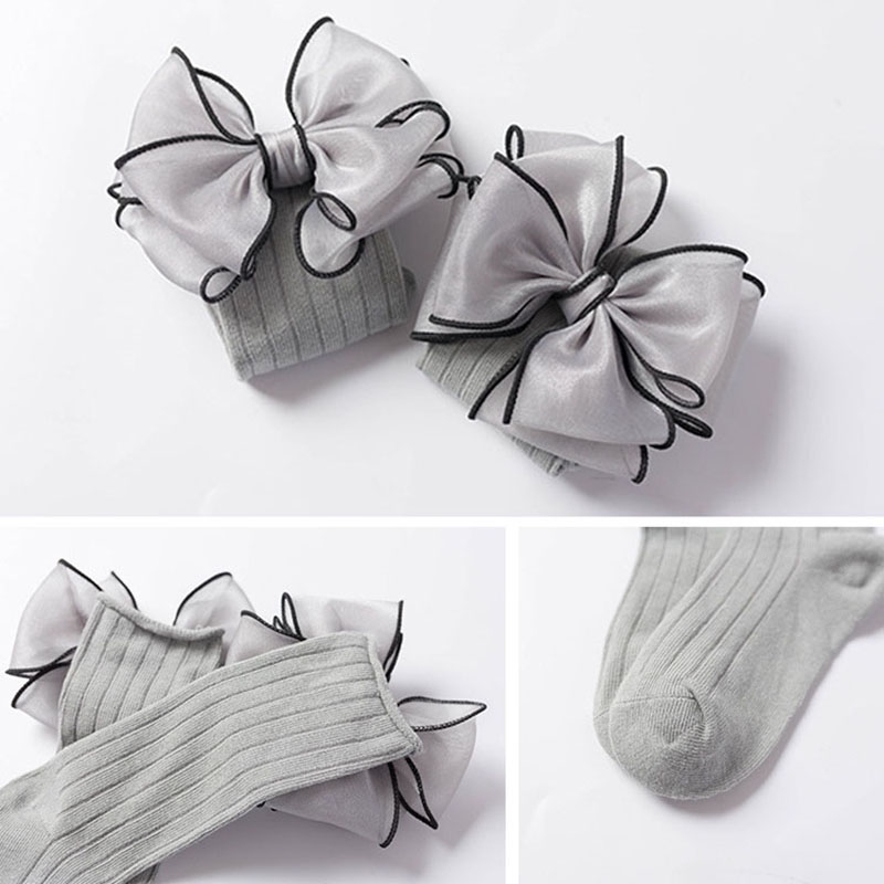 Đôi vớ cotton mềm ấm dài đến đầu gối thắt nơ đáng yêu cho bé gái